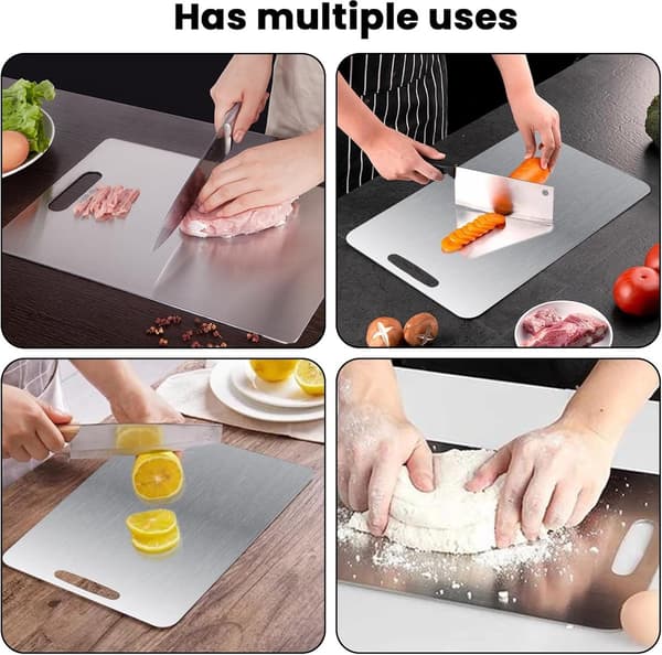 Double-sided stainless steel cutting board - Easy to clean - Suitable for kitchen...