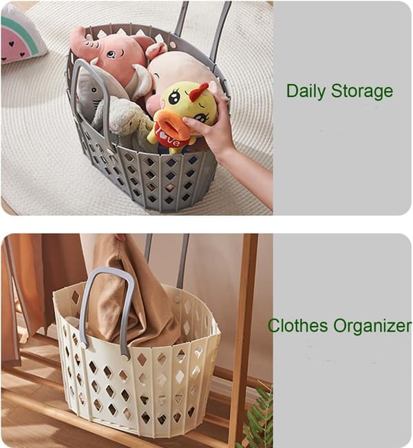 Plastic Laundry Basket, Collapsible Laundry Basket with Handles (2 Pcs Grey)