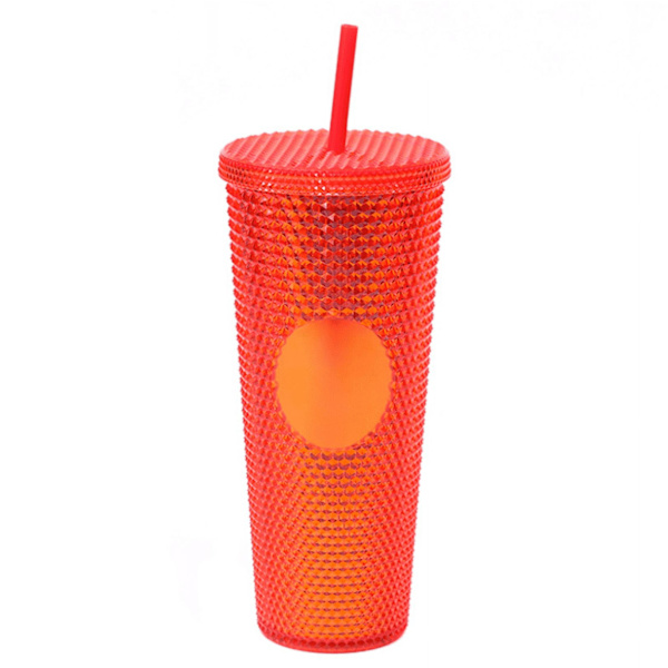 24 OZ Matt Studded Tumbler, BPA-fri, Isolerad, med Lock & Sugrör, Rosa
