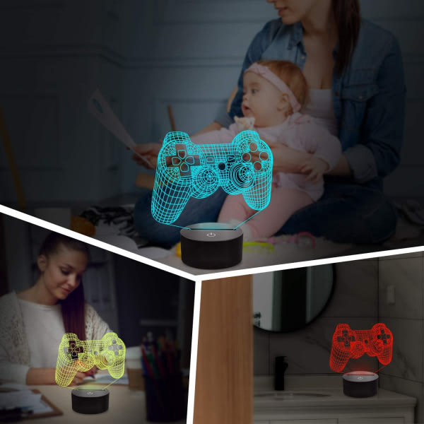 3D Gamepad Lampe Spilkonsol Natlys 3D Illusion Lampe til børn, 16 farver kan udskiftes med fjernbetjening, Game Room Gamer Gave, Børneværelsesindretning