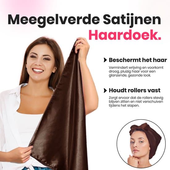Varmefrit hårrullesæt med 3 fløjlsruller, hårklemme og satin-sovehætte, overnight blowout-krøller til mellemlangt til langt hår, brun