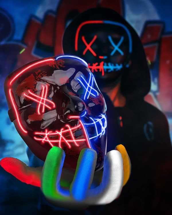 Halloween-maske LED-maske og hansker med flere lysmoduser Blue-red Mixed(1 Set)