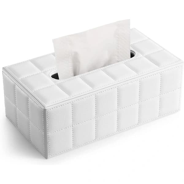 Rektangulär servettbox i läder, servetthållare för hem, kontor, bildekoration (vit)_tfrf