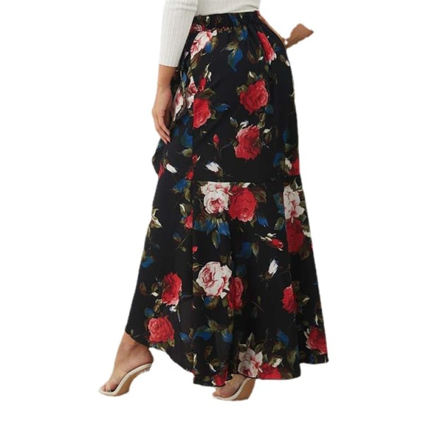Prickig plisserad kjol för kvinnor sommarkjol (svart och röd, M) CDQ