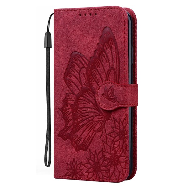 Case till Iphone Xr Retro Flip Wallet Embossing Butterfly Cover - Röd null ingen