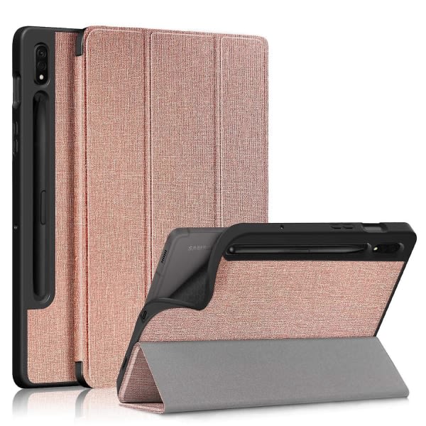 För Samsung Galaxy Tab S8 Sm-x700/x706 Kangastekstuuri Pu Läder Trifold Stand Case Pennhållare Cover - Svart Rose Gold