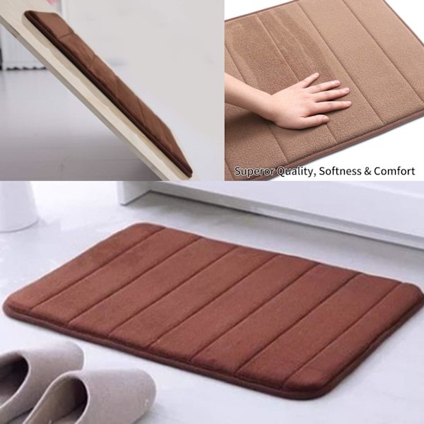 Baderomsmatte i memory foam, sklisikker, absorberende, supermyk, fløyelsaktig, supervannabsorberende, tykk, brun Brow Brow Brown 17 X 24 inches