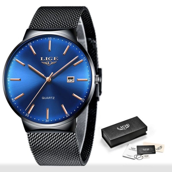 Julklappar Herrklockor Svart Smal watch i rostfritt stål Mode Enkel watch för män Business Wear Analog Quartz Watch Svart blå
