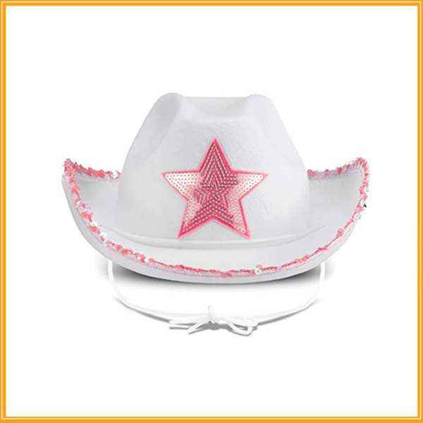 Vit Pentagram Cowboyhatt Rosa Bröllopsfest Western White Cowboyhatt CDQ