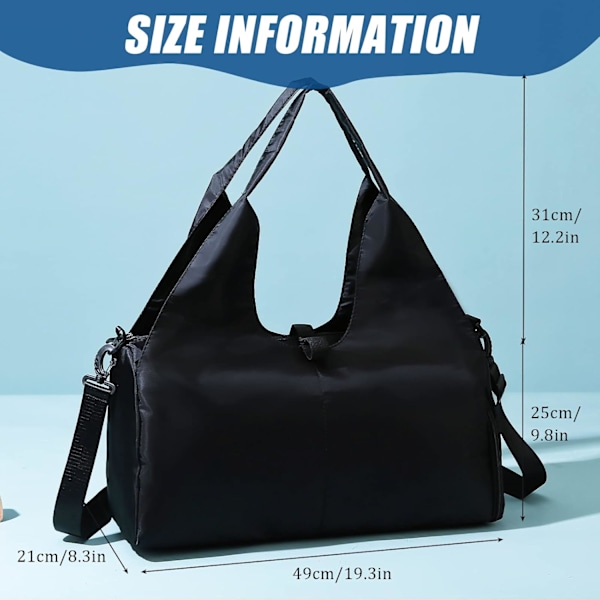 Gymbag for kvinner, yogamattebag sportsreiseveske med 2 skoskap, vanntett sportsgymbag for sportsreiser fotturer (svart) Black