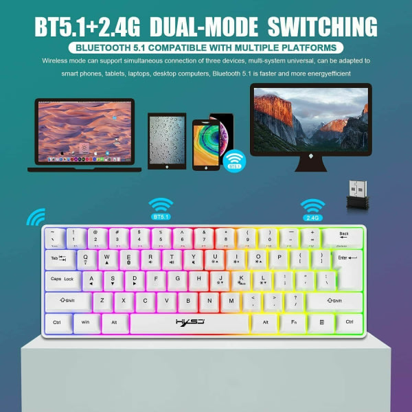 2.4G trådlöst speltangentbord RGB-bakgrundsbelyst 61 tangenter Bluetooth 5.0-tangentbord för PS4 Black