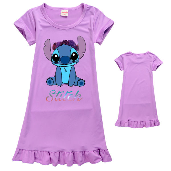 Lilo Stitch Prinsessa Nattlinne Barn Flicka Ruffle Sovkläder Klänning Nattkläder Pyjamas Pjs Lila 130cm