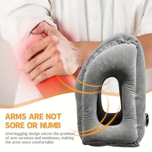 Travel Pillow Inflatable Neck Pillow Ergonomic Support for Airplane Train Office and Car_TF_TF Grå