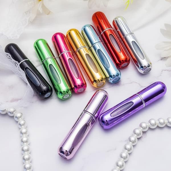 4x påfyllbare parfymeflasker - 5 ml miniatyr - Bærbar forstøver - For reise - Aluminium