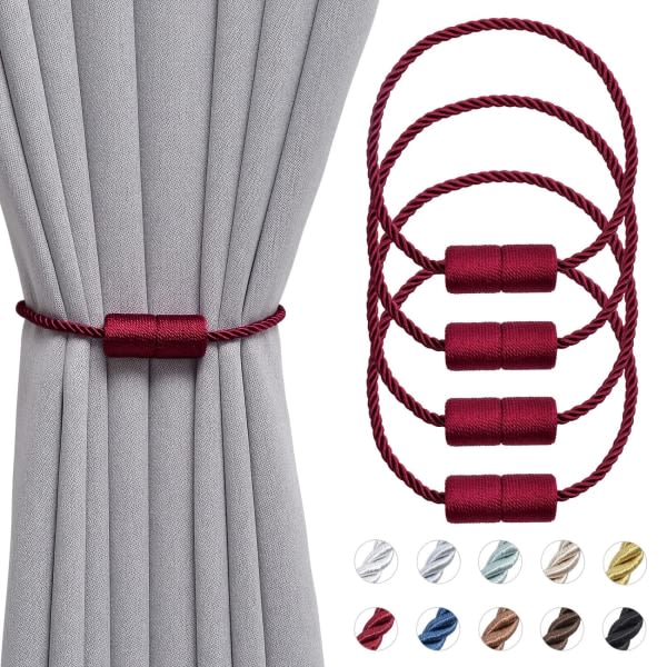 Paket 16 tums magnetiska gardinbindningar Handgjorda sidolep för hemmakontorsgardiner (vinröd)