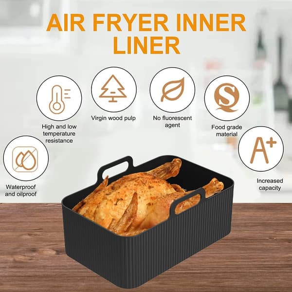 Airfryer Silikonform, Rektangulär Silikonbehållare för Airfryer, Silikonform för Airfryer svart black-tfrf black medium size
