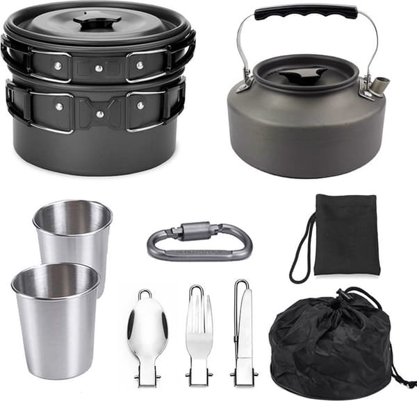 9-piece Camping Cookware Set - Foldable Pots & Pans - BPA-Free - For 2-3 People - Perfect for Camping & Picnic