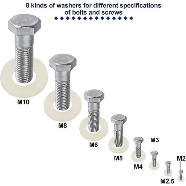 500 stk. Nylon flade skiver M2 / M2.5 / M3 / M4 / M5 / M6 / M8 / M10 Hvide tætningsskive til industrielle fastgørelseselement null none