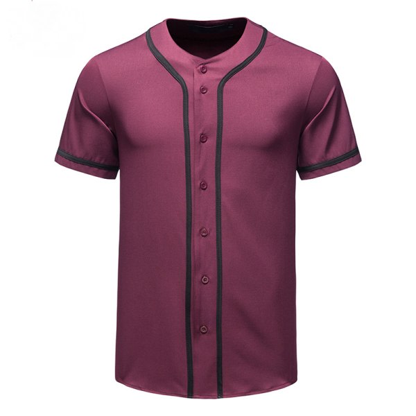 Baseballuniformer med knapp för män, tomma softbollsuniformer, hiphop Trendiga kortärmade aktivitetsskjortor Claret—L zdq