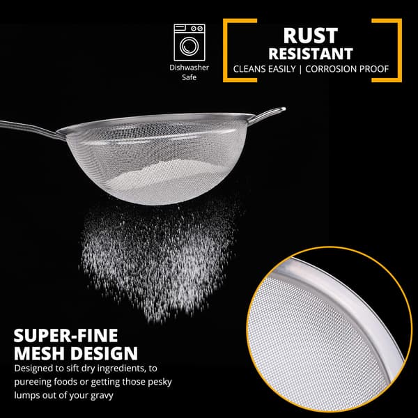 Fint silsett i netting, kjøkkensiler i rustfritt stål for baking, matlaging, te og kaffe, pakke med 3