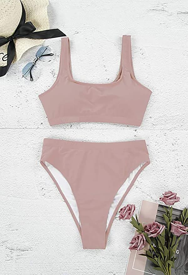 2-delad bikini med crop top och hög midja