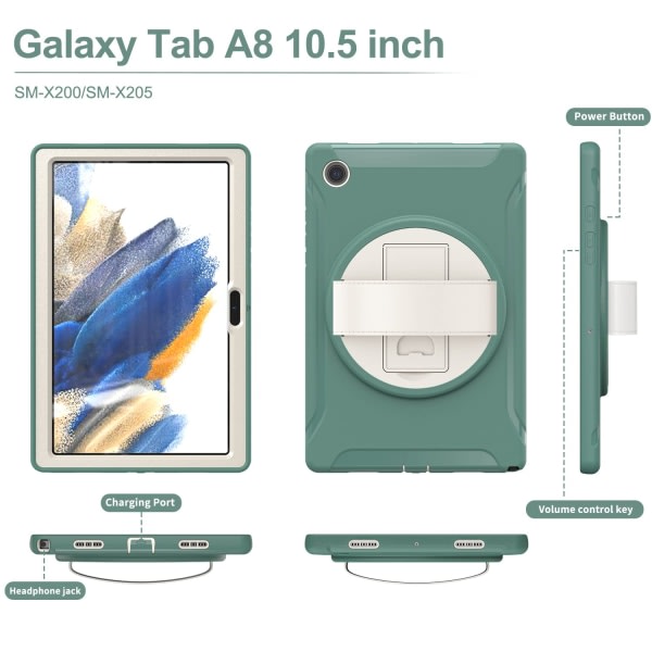 CDQ Fodral för Samsung Galaxy Tab A8 10,5 tum, SM-X200/X205, Grön