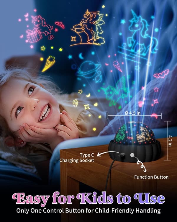 Starry Sky Projector for Kids - 3 Different Themes and 7 Light Modes - Rotates 360° for Magical Effect