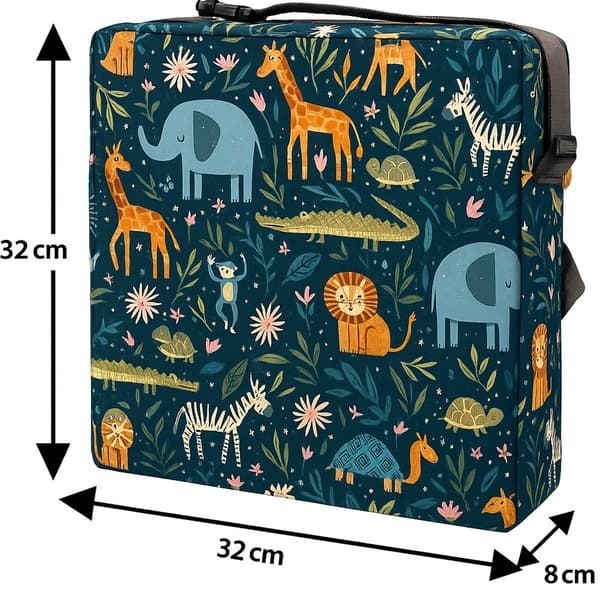 Småbarnspute med justerbare sikkerhetsstropper, avtakbart vaskbart polyestertrekk, trykk 32x32x8cm