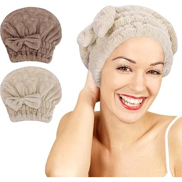 2-pack (kaffe & brun) Mikrofiber Hårhanddukar, Superabsorberande_tfrf