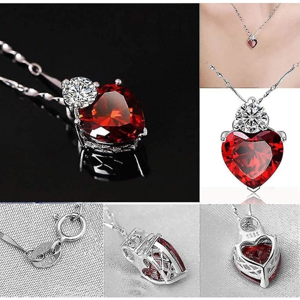 Drottning av hjärtan Halsband 925 Sterling Silver Kedja Rött Hjärta Leksak Prinsessan Tillbehör Smycken Alla hjärtans present till henne (röd)