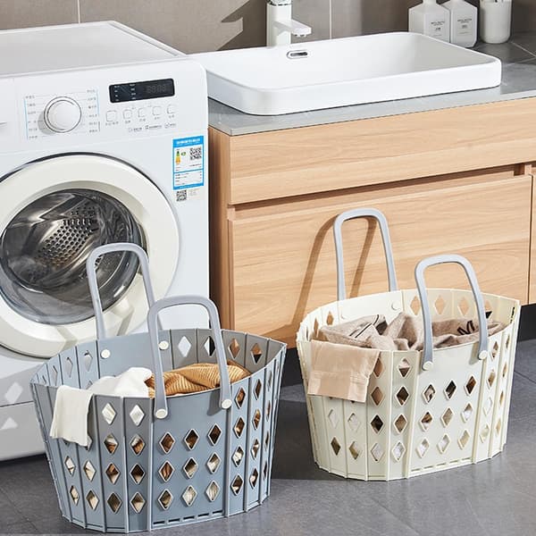 Plastic Laundry Basket, Collapsible Laundry Basket with Handles (2 Pcs Grey)