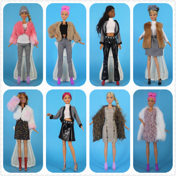 8 stycken 30cm Barbie docka kläder Mode pälströja coa A