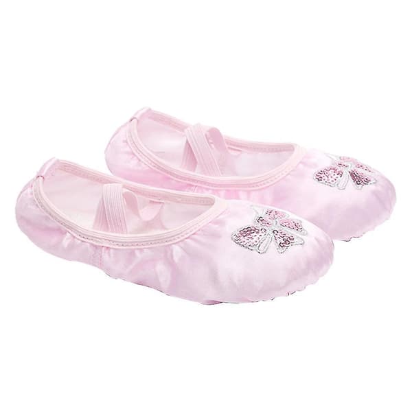 Broderede balletsko i satin til piger - Pink, størrelse 33