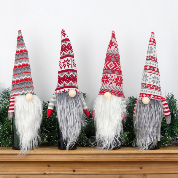 1-delad jul-europeisk og amerikansk stickad ull Ansiktslös hattöverdrag for ældre skäggiga (stil 3)
