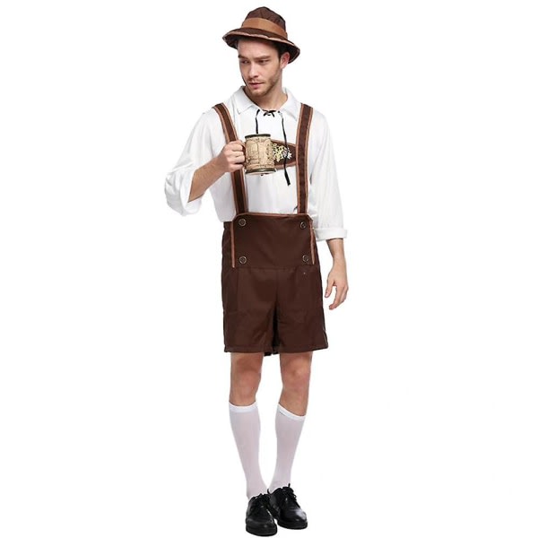 Tyska Oktoberfest öl Män bayerska Lederhosen Skjorta Hatt Set Guy Traditionell Festival Party kostym L