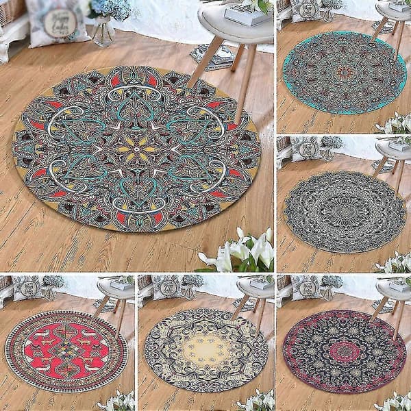 80x80cm Rund Mandala Matta Golvmatta Kudde Sovrum Vardagsrum Dekor YH04_tfrf