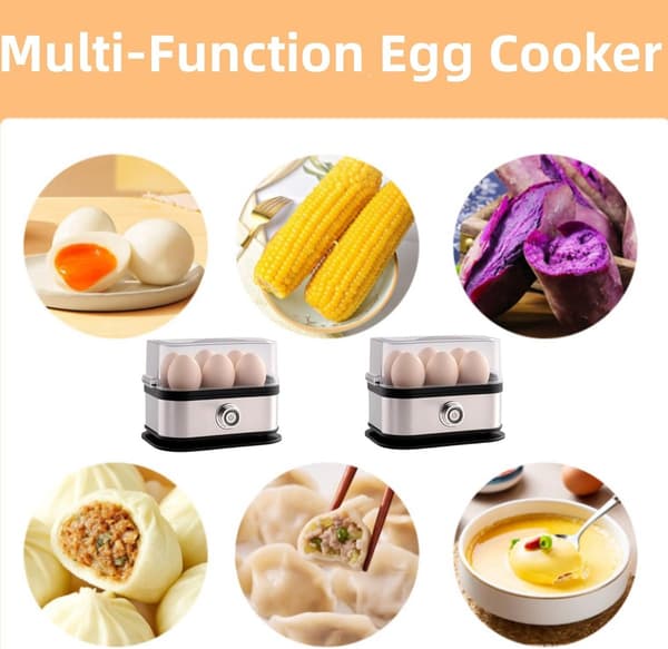 Elektrisk eggekoker for 6 egg, én-knapps kontroll, automatisk avslåing, bløtkokte, mediumkokte og hardkokte egg til frokost og måltidsforberedelse
