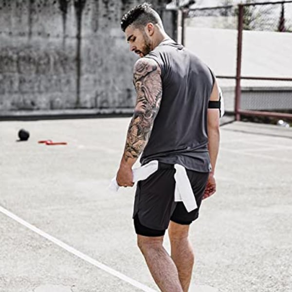 1 kpl 2-in-1 miesten treeni shortsit Lyhyet housut, musta, XL zdq