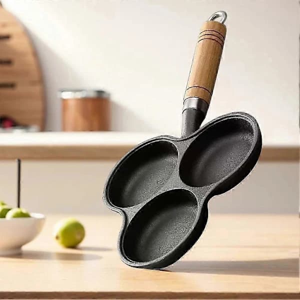 3-kopps eggepanne, non-stick jernfrokostomelettpanne for egg, pannekaker og bacon, svart