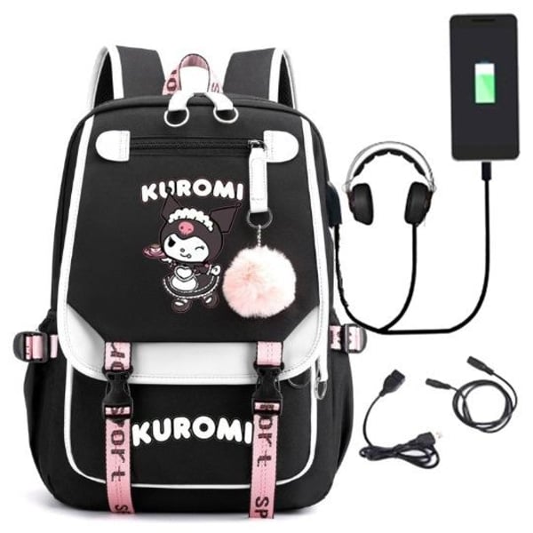 Kuromi reppu lapsille reppuja reppu 1kpl musta/valkoinen 3 svart/vit 3