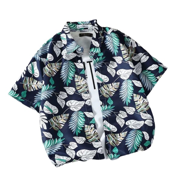 CDQ Tropical Print Skjorta för herr Kortärmad bröstficka Relax Fit