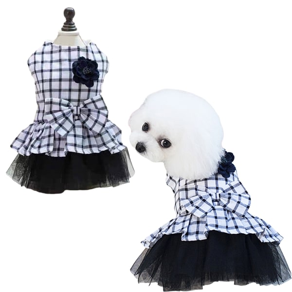 Pet Dress for Small Dog Girls Valp Bröllopsklänning Tutu Pläd CDQ
