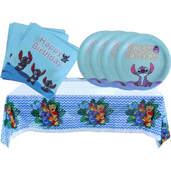 Lilo og Stitch festutstyr, inneholder 20 papirplater - 20 servietter - 1 duk for 20 gjester
