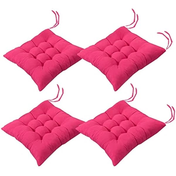 Sæt Med 4 Bløde Stolehynder Med Bindebånd Polyester Bomuld Til Spisestue Have Terrasse Køkkenstole Rosarød 40x40cm rose red