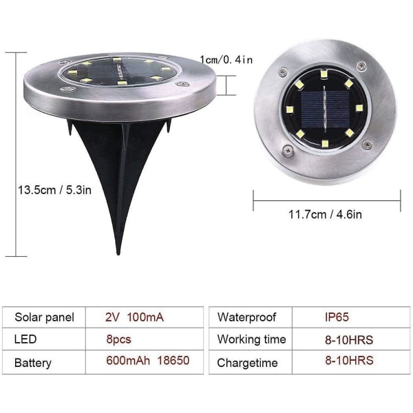 Udendørs Solcellelamper 8 LED Solcelle Havelampe Udendørs Gulvlampe Havelamper IP65 (4 Varm Hvid)