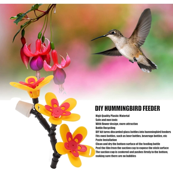 Fuglefoderautomat med blomster, Sikker DIY Kolibrifoderautomat til gårdhavehaveophængning (Tre blomster) C