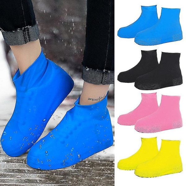 Vattentäta regnstövlar i silikon, unisex, halkfria, återanvändbara, för utomhusbruk, Long Black