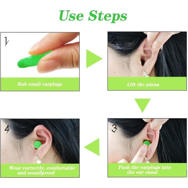 CDQ 6 par öronproppar, öronproppar för att sova, öronproppar i mjukt skum, ljudreducerande öronproppar, för att sova Green