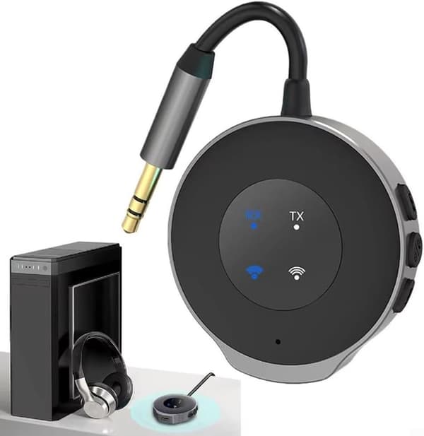 Bluetooth FM-sender for bil 2-i-1 trådløs lydmottakeradapter med CVC-støyreduksjon 3,5 mm AUX for håndfrie samtaler