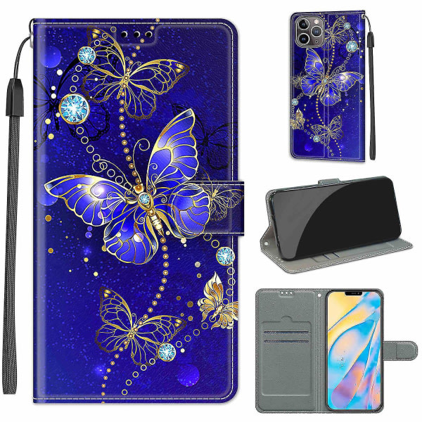 Kompatibel med Iphone 11 Pro Mörkblå Butterfly- case null ingen